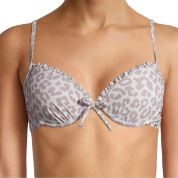 XOXO Ruffle Trim Push-Up Leopard Print Bikini Top for Juniors, Size L, NWT - Picture 1 of 9